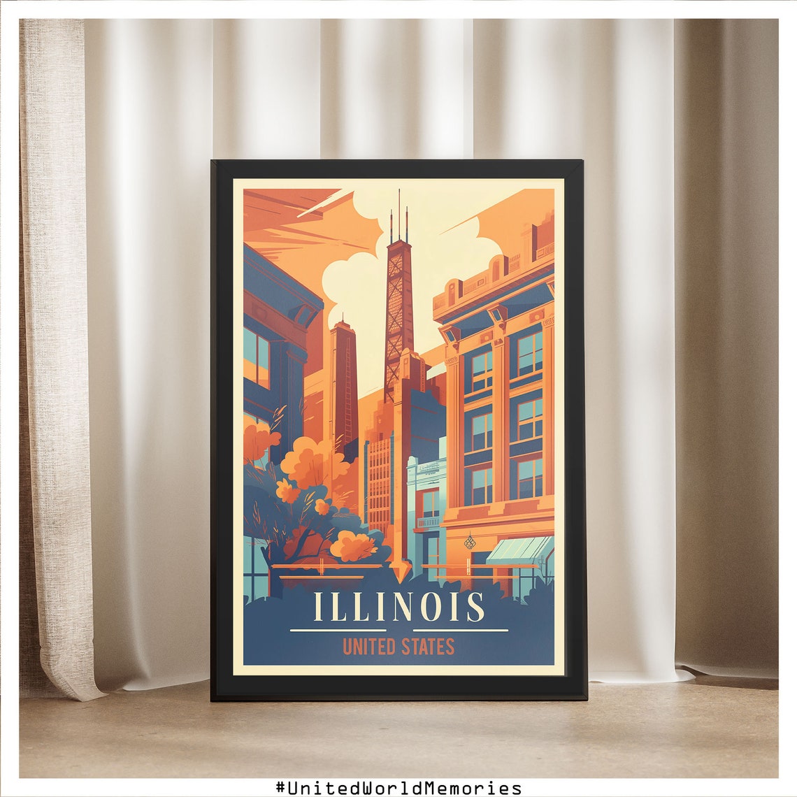 Illinois Chicago Downtown Skyline Sunset Street Scene Poster - Image 5