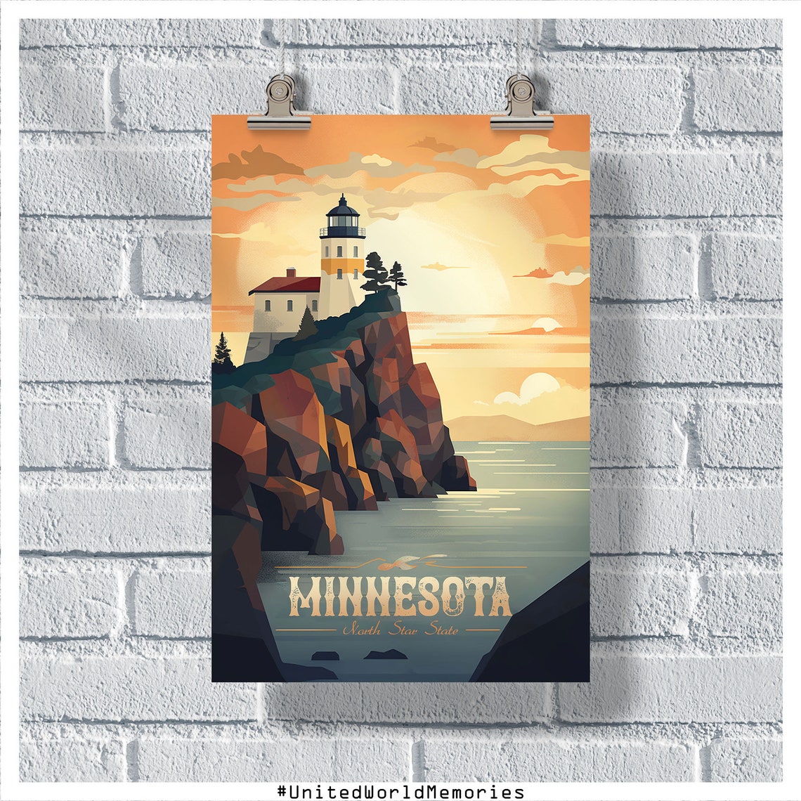 Minnesota North Star State Lighthouse Sunset Retro Travel Poster - Image 5