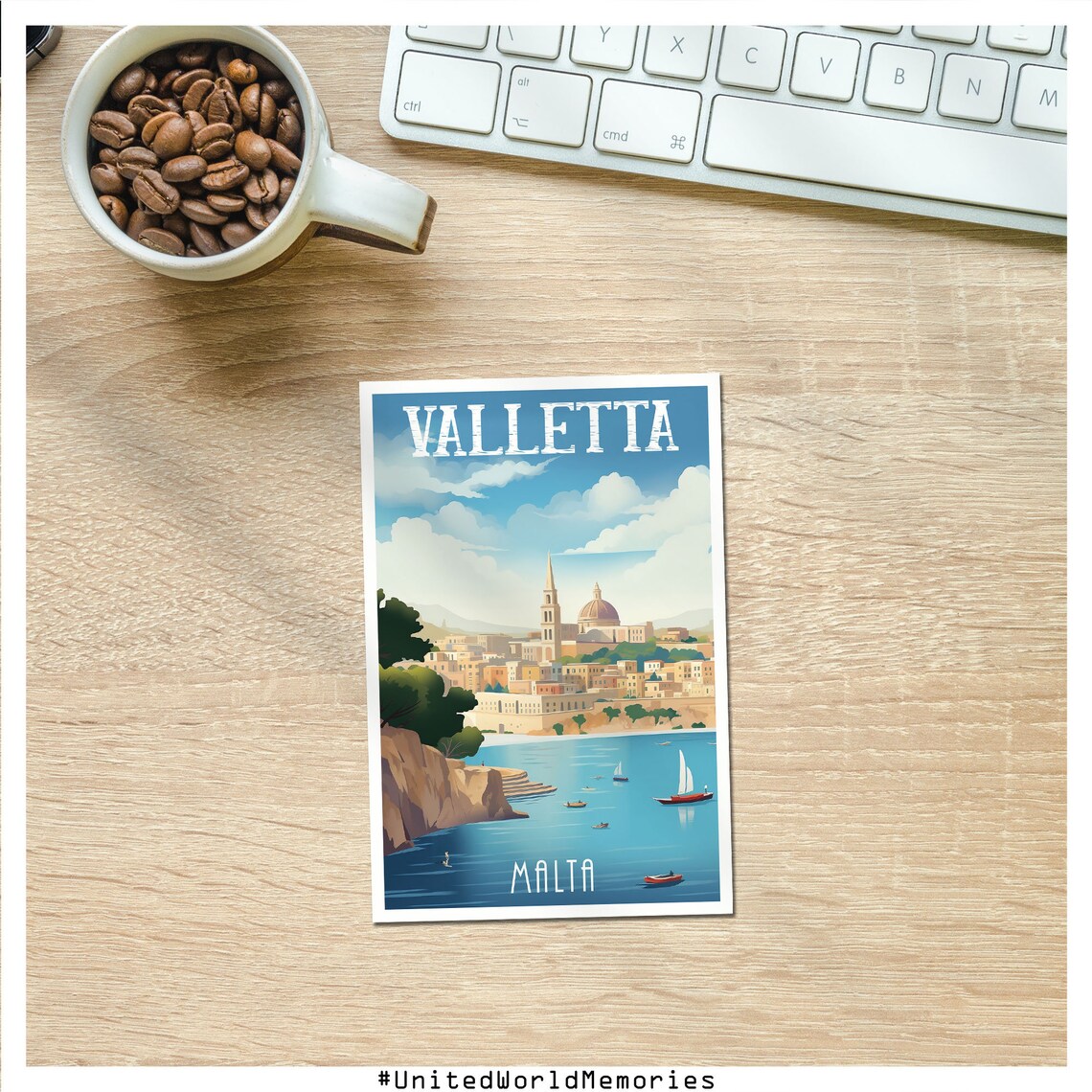 Valletta Malta Grand Harbor Sailboats Skyline Vintage Travel Poster - Image 3