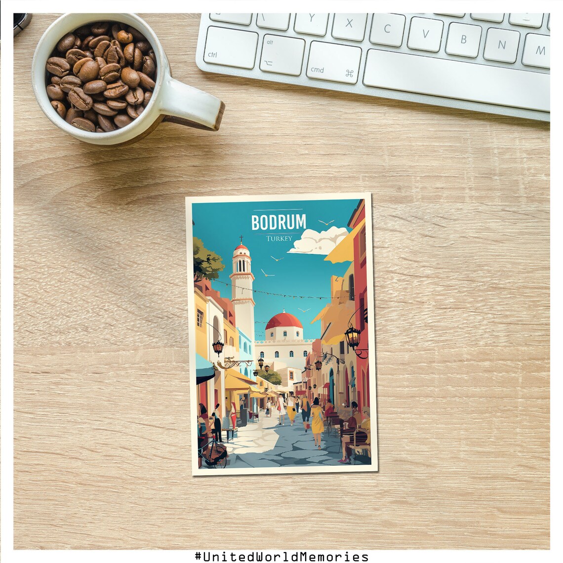 Bodrum Turkey Old Town Cobblestone Street Historic Mosque Poster - Image 4