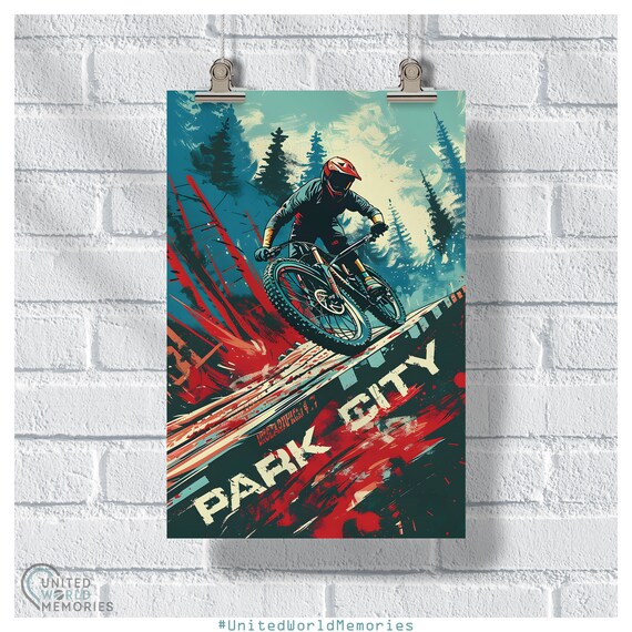 Park City Utah Extreme Downhill Mountain Biking Action Poster