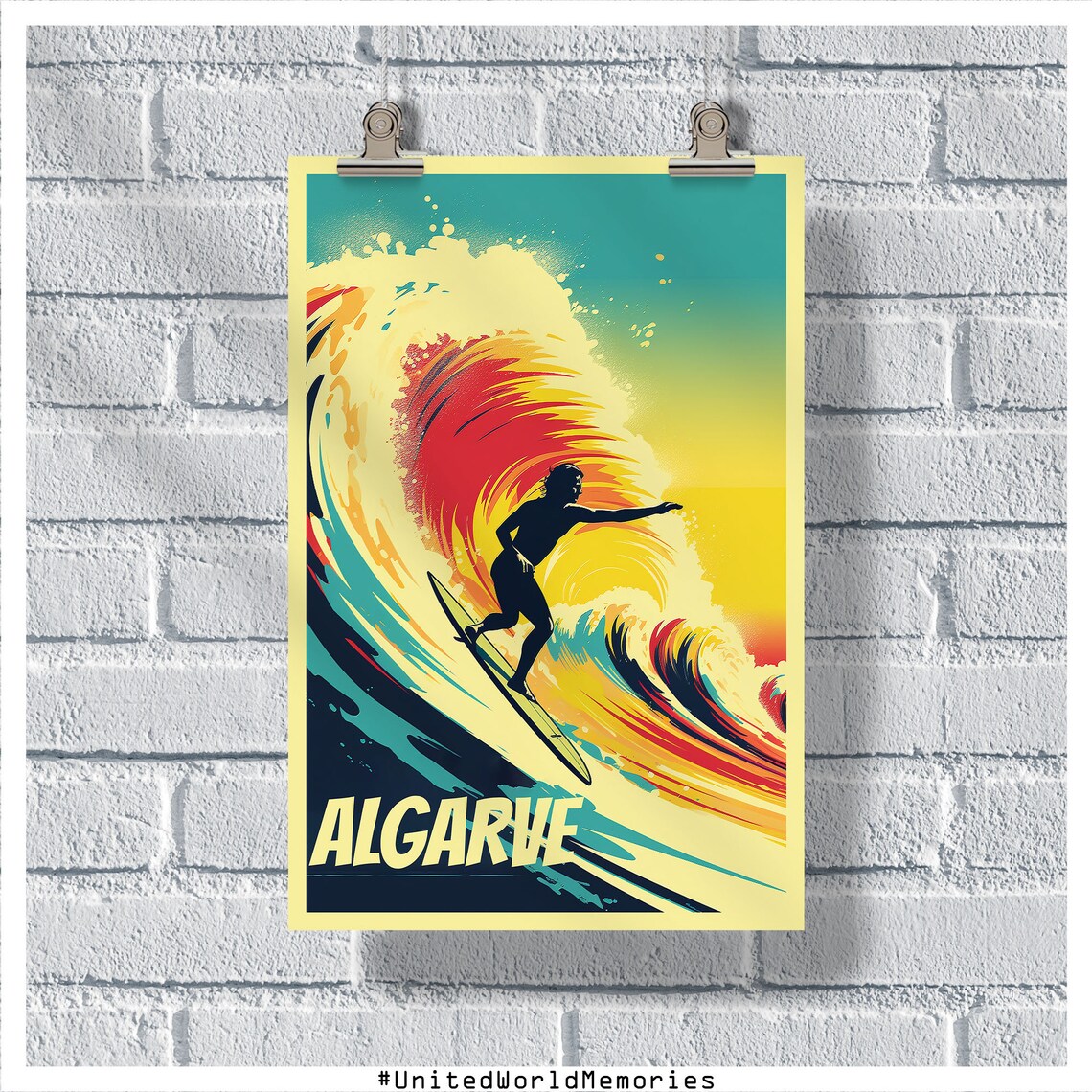 Algarve Surfing Paradise Retro Portugal Wave Riding Travel Poster