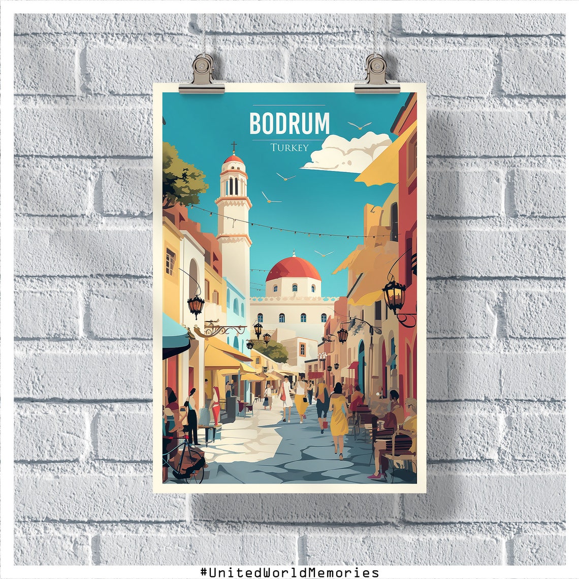 Bodrum Turkey Old Town Cobblestone Street Historic Mosque Poster