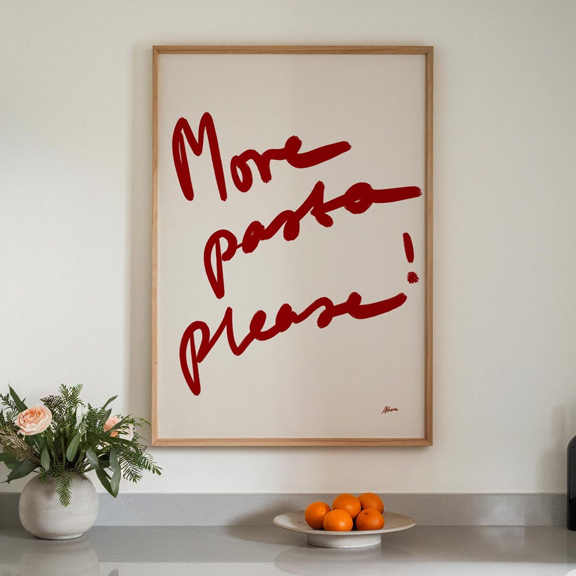 More Pasta Please Red Script Kitchen Foodie Wall Decor Poster