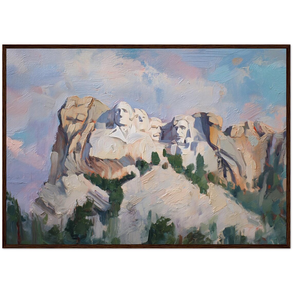 Mount Rushmore National Memorial Presidents Impasto Oil Painting Wall Art