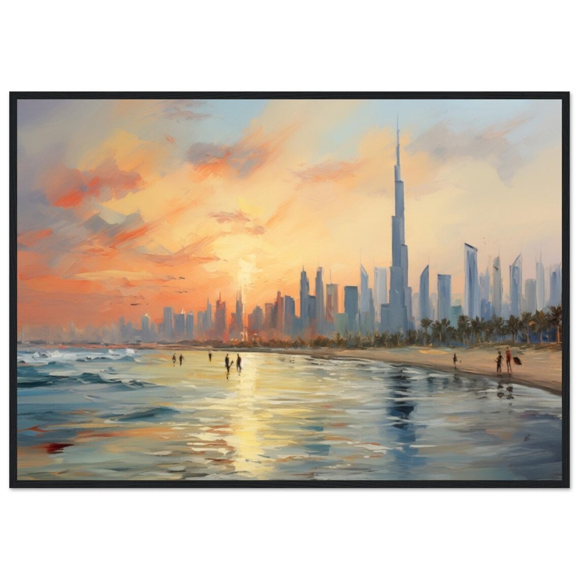 Dubai Skyline Oil Painting, City Travel Poster