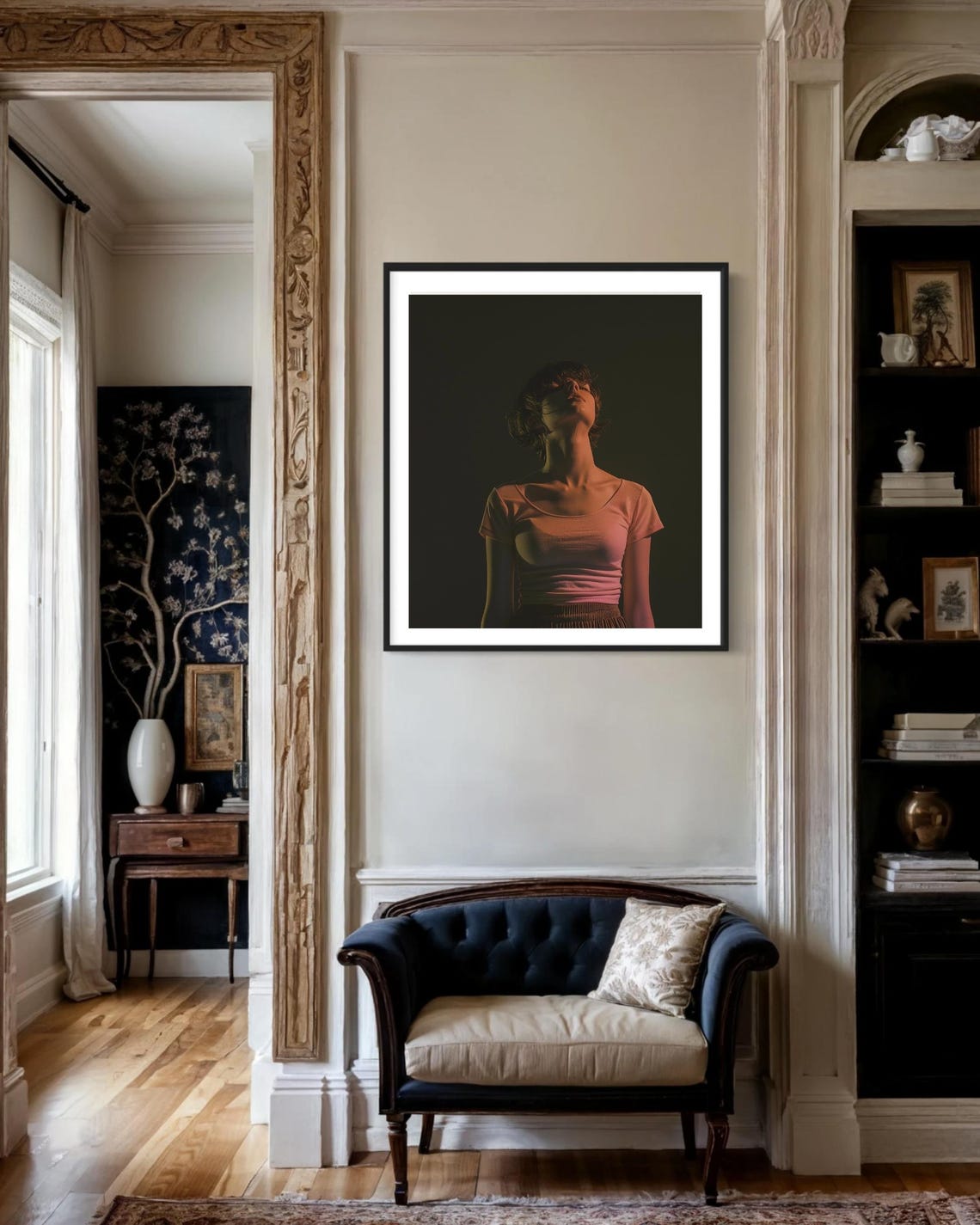 Lonely Woman in Cinematic Darkness Moody Portrait Dark Art Poster - Image 2