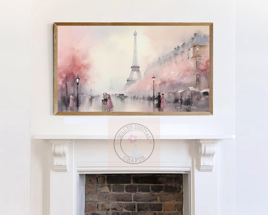 Romantic Paris Street Eiffel Tower Pink Blossom Watercolor Poster - Image 7