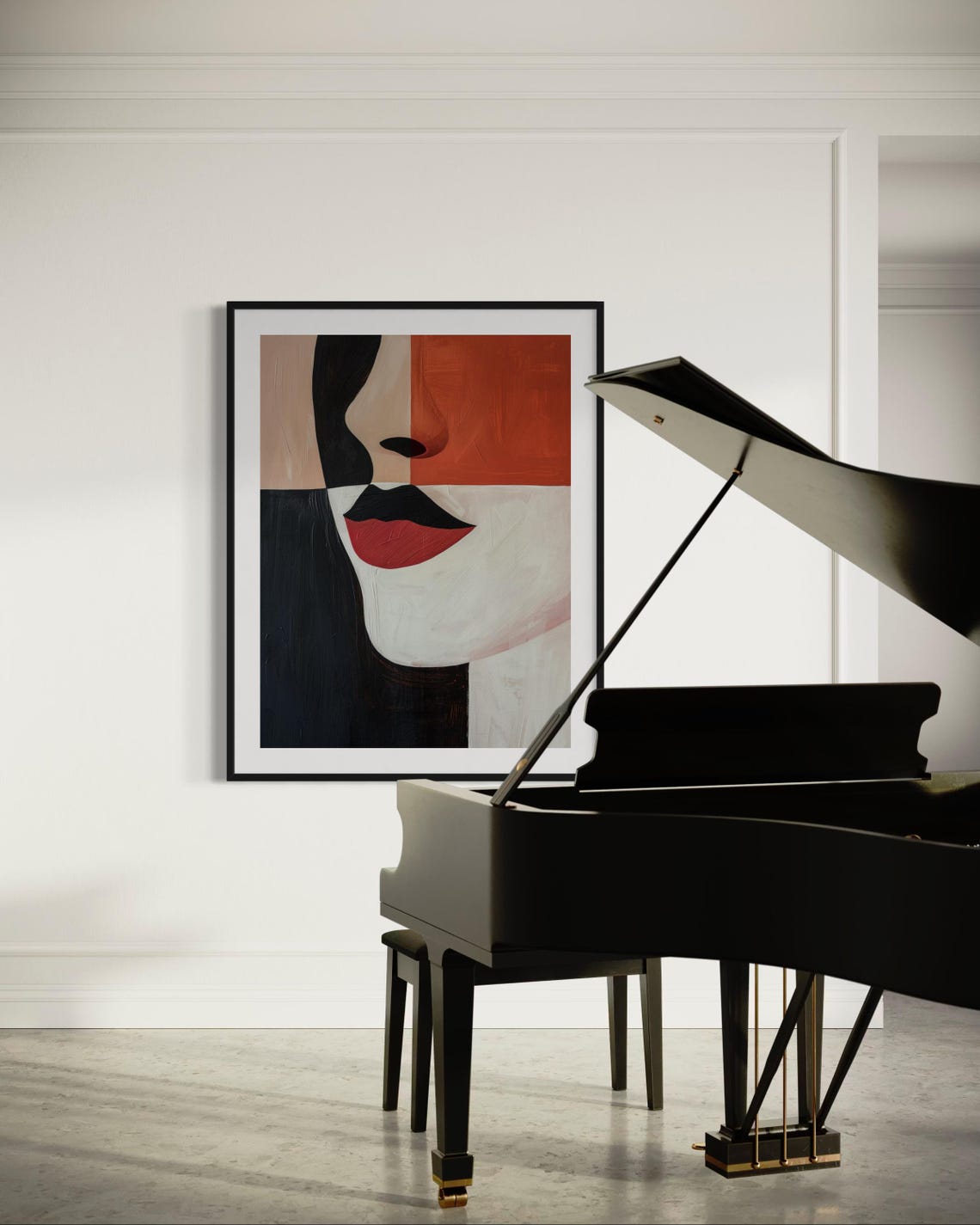 Abstract Minimalist Woman Face Red Lips Modern Geometric Poster - Image 2