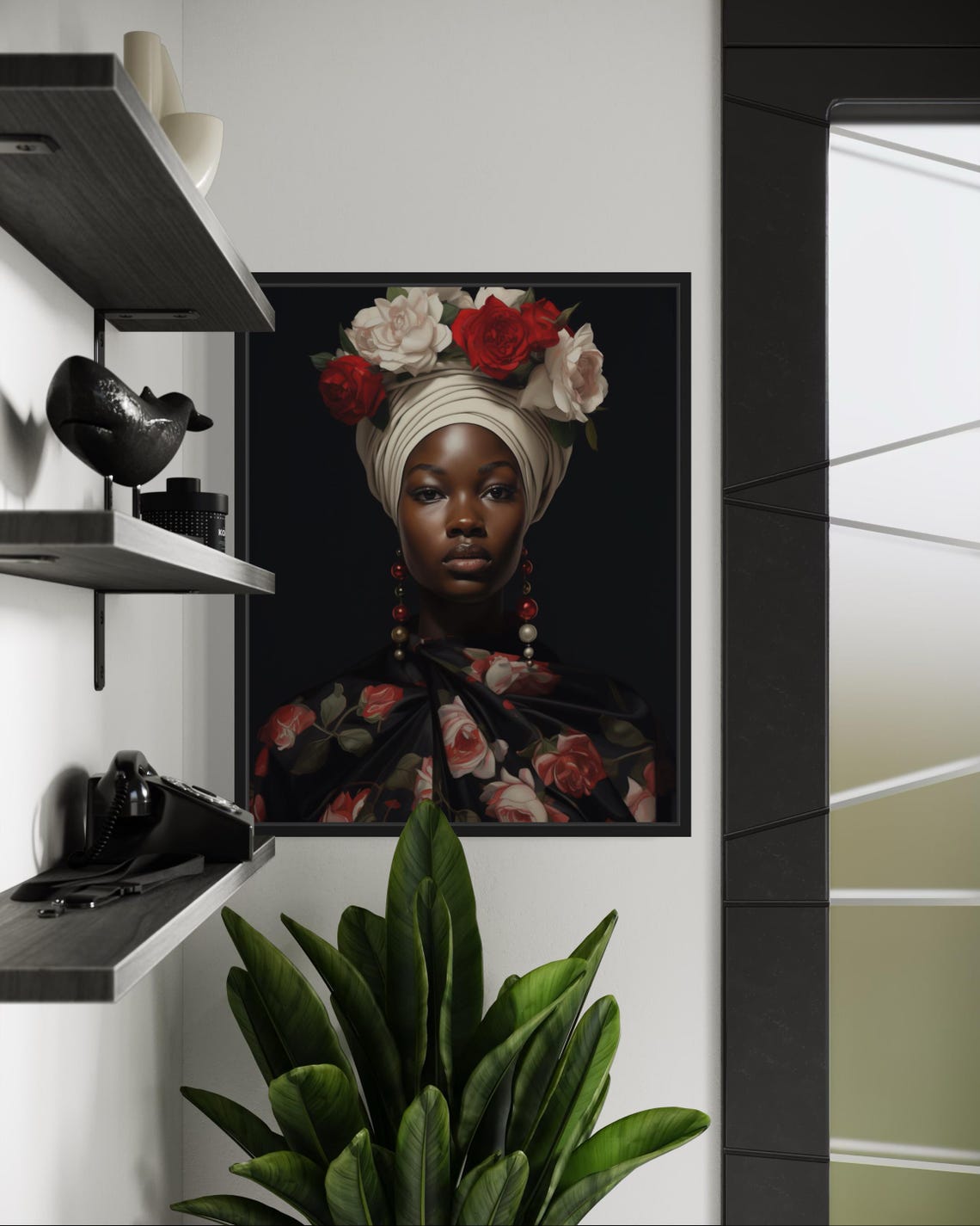 Black Woman Rose Crown Headwrap Floral Classic Portrait Poster - Image 7