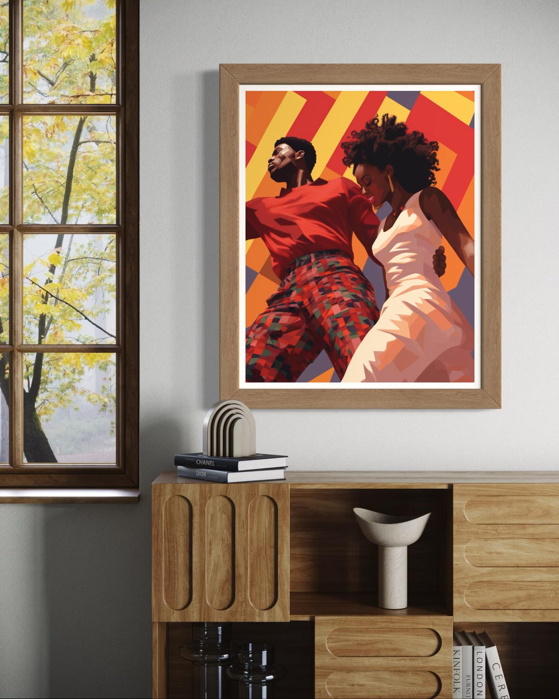 African Couple Dancing Bold Orange Geometric Retro Style Poster - Image 7