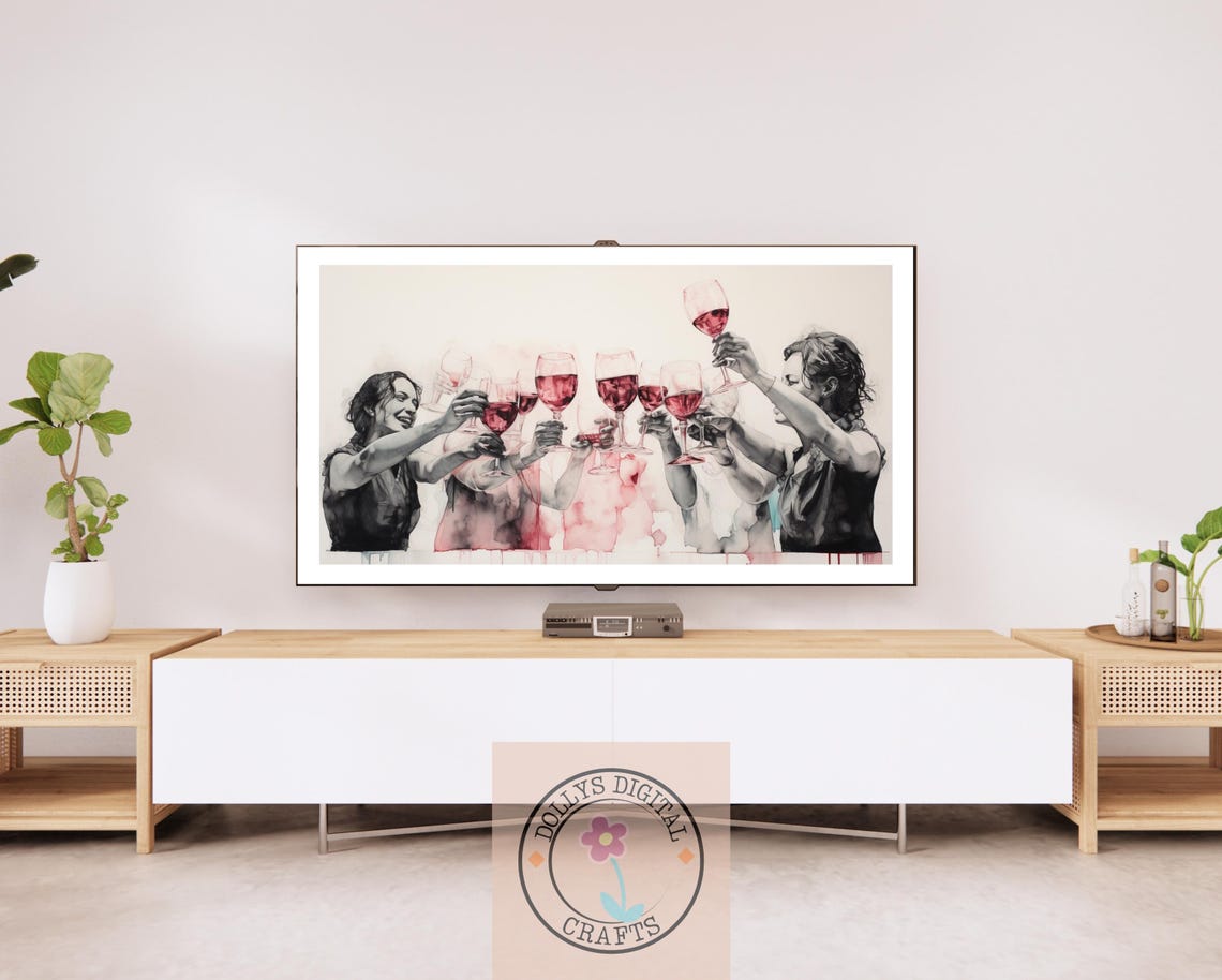 Friends Toasting Red Wine Glasses Watercolor Celebration Poster - Image 3