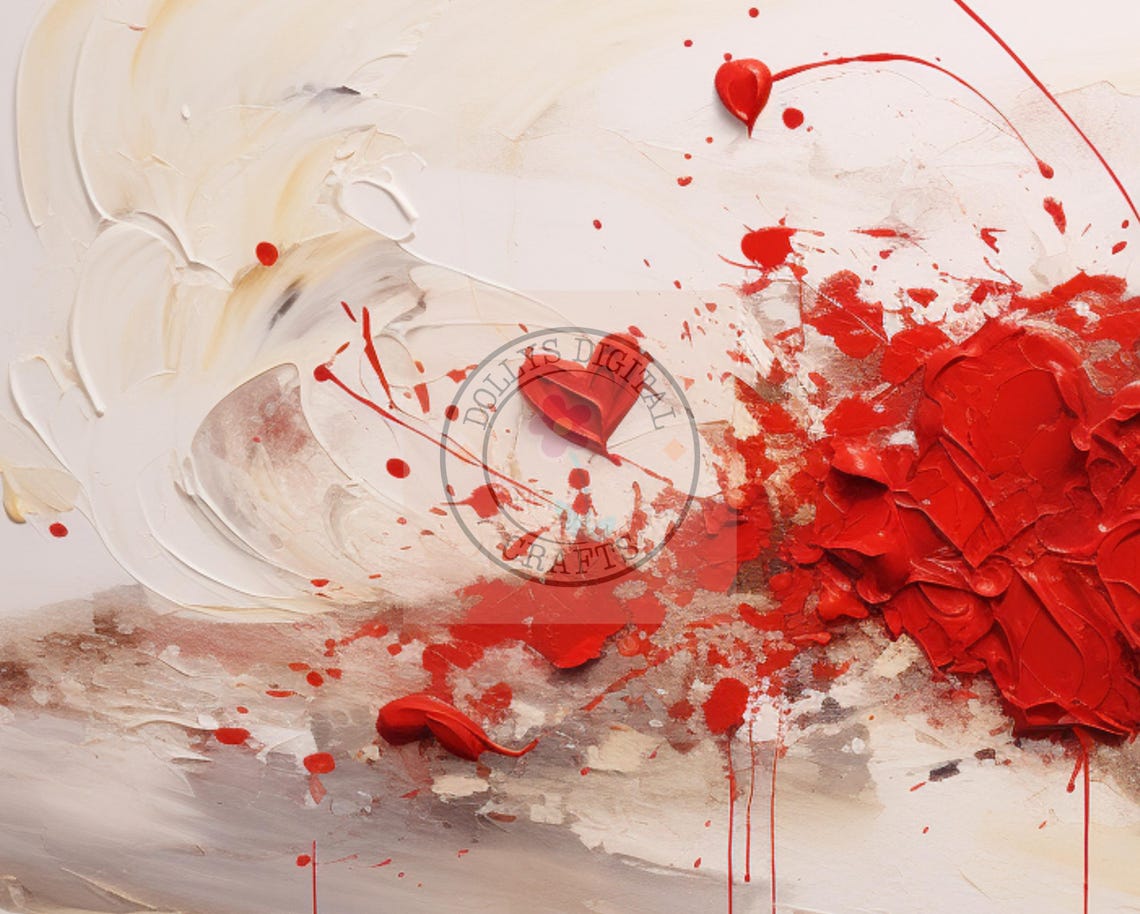 Abstract Red Hearts Impasto Splash Passion Love Art Poster Home Decor - Image 5