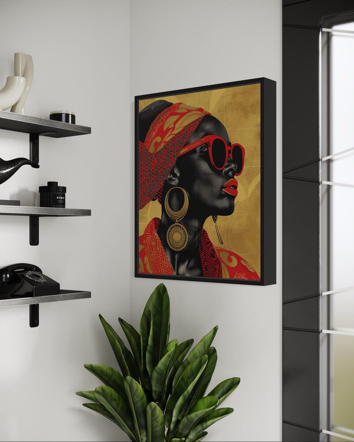 African Woman Red Sunglasses Profile Gold Jewelry Power Poster - Image 5