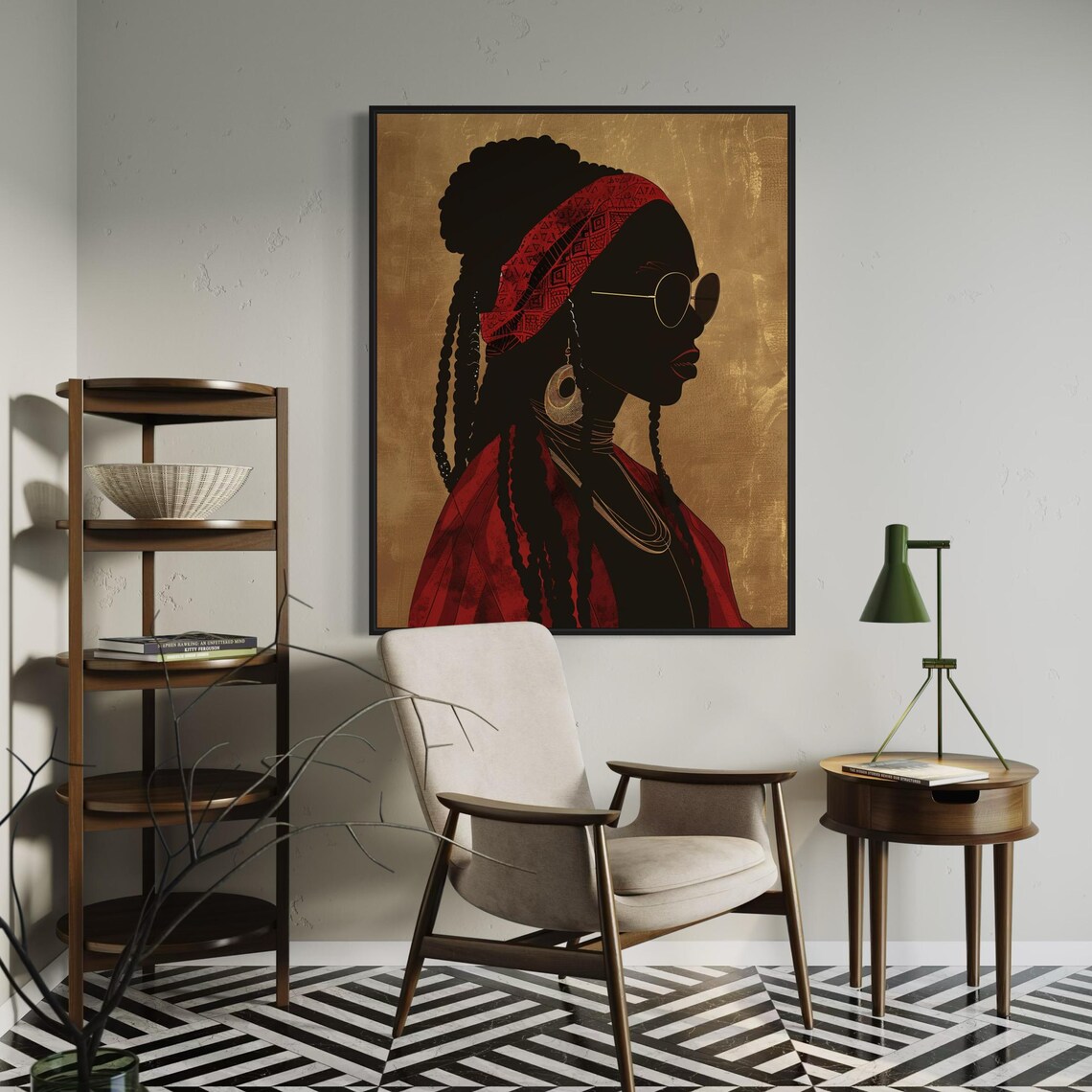 African Woman Profile Silhouette Red Headscarf On Gold Art Poster - Image 6