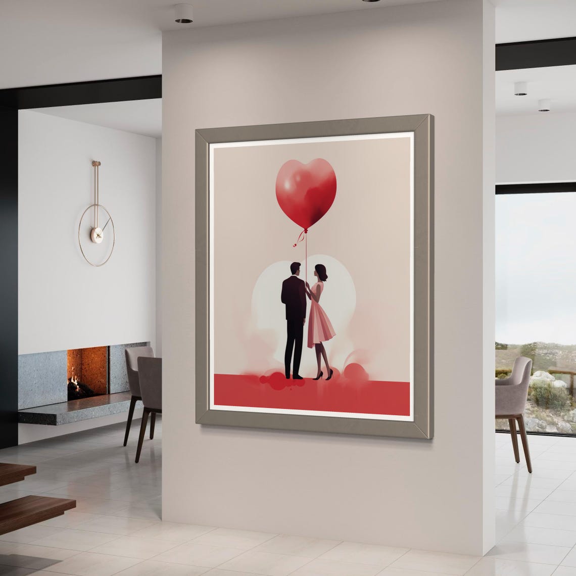 Minimalist Couple Red Heart Balloon Blush Love Scene Poster Home Decor - Image 4