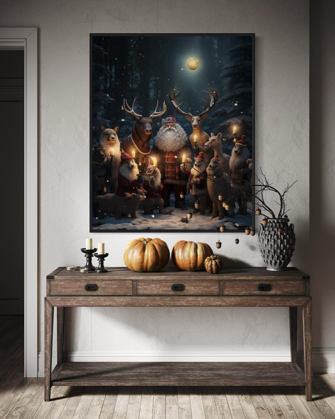 Santa Claus Forest Animals Candlelight Magical Night Christmas Poster - Image 4