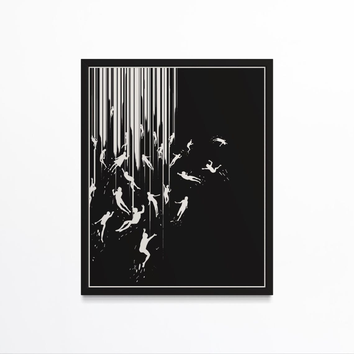 Falling Human Silhouettes Black and White Monochrome Modern Poster