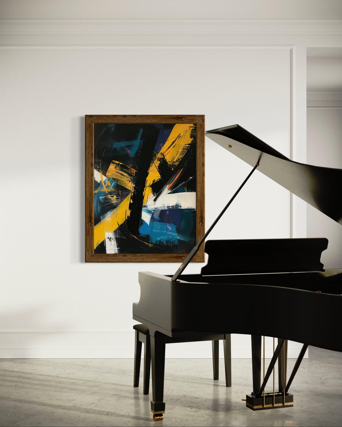 Dark Abstract Painting Yellow Blue White Bold Modern Wall Art - Image 6