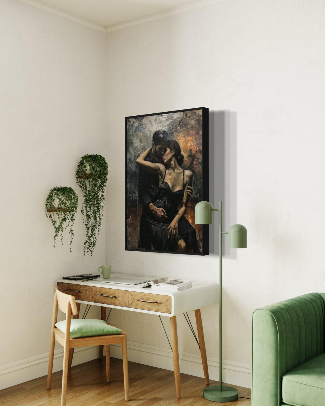 Passionate Couple Embrace Dance Romantic Dark Oil Painting Wall Art - Image 2