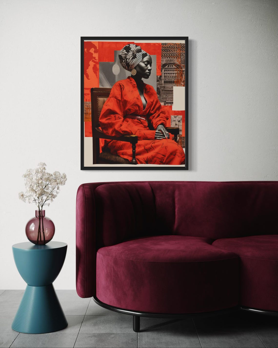 African Woman Red Robe Headwrap Bold Modern Collage Art Poster - Image 6