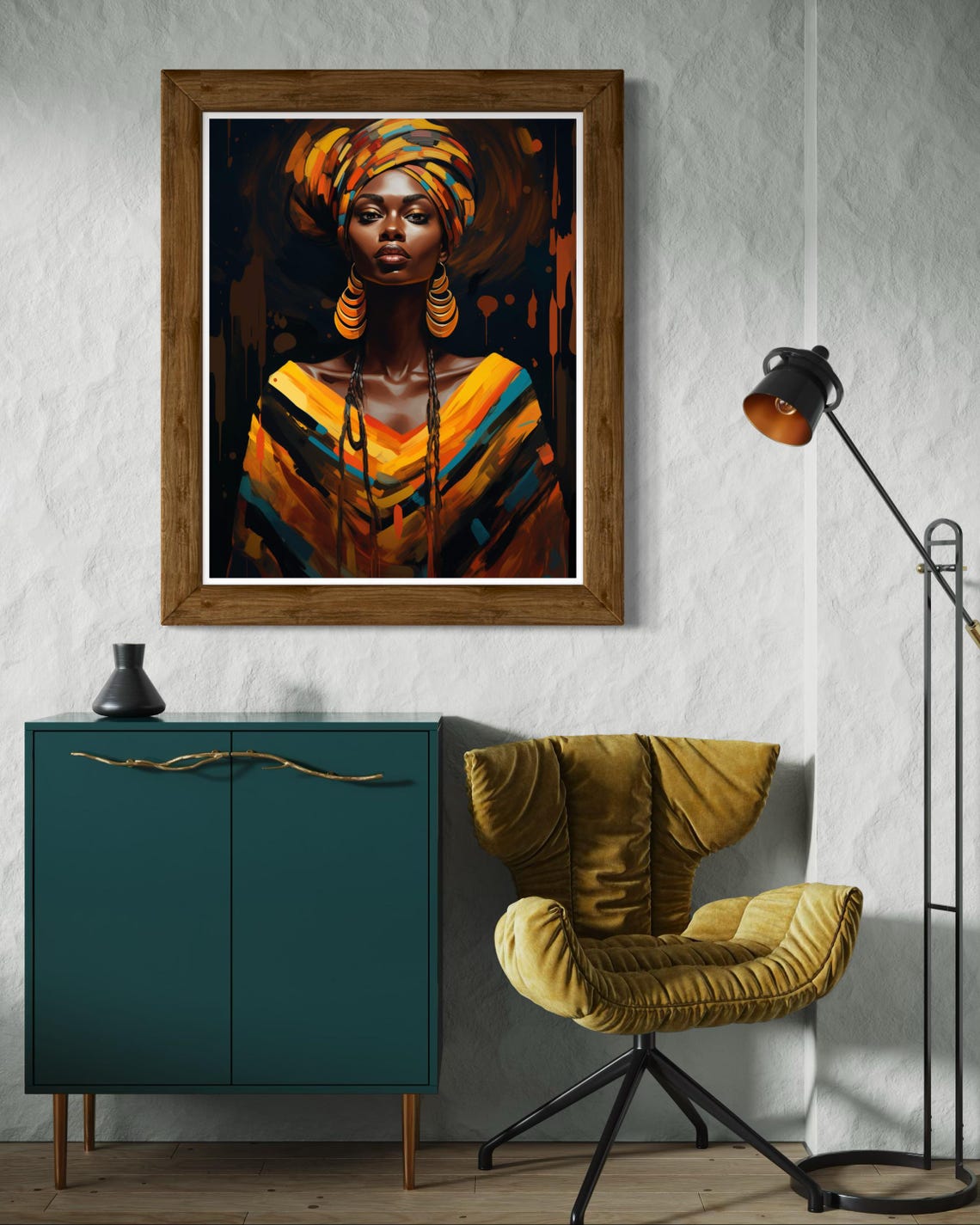 Vibrant African Woman Portrait Art Bold Headwrap And Earrings Wall Decor Afrocentric Modern Home Artwork - Image 5