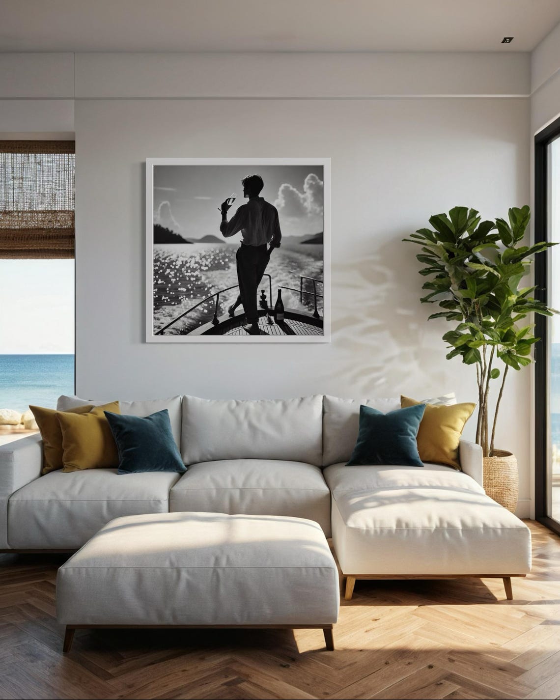 Black and White Yacht Bow Champagne Man Luxury Nautical Poster - Image 3