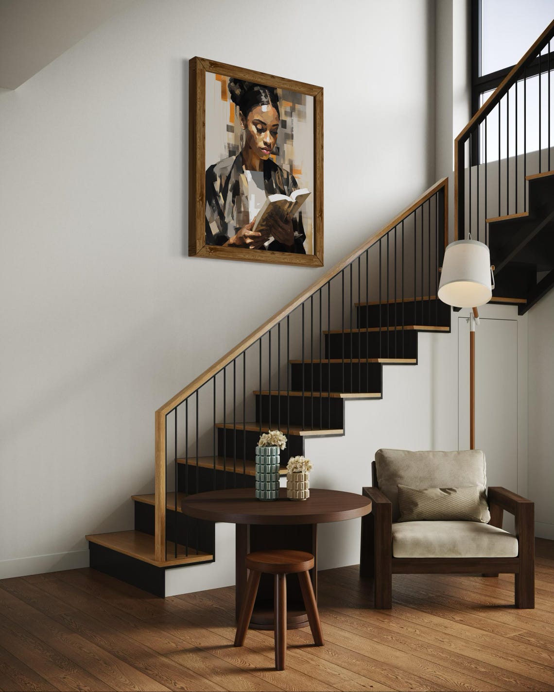 Black Woman Reading Book Muted Tones Painterly Portrait Art Print - Image 5