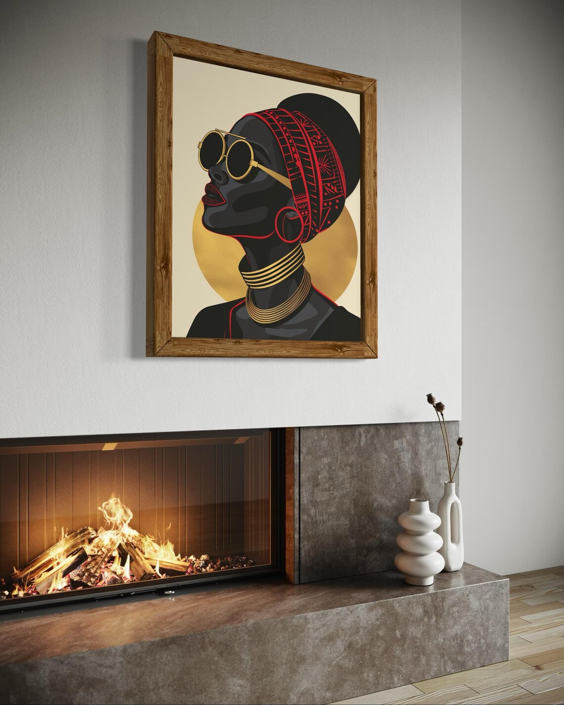 African Woman Red Headwrap Gold Sunglasses Bold Modern Portrait Poster - Image 5