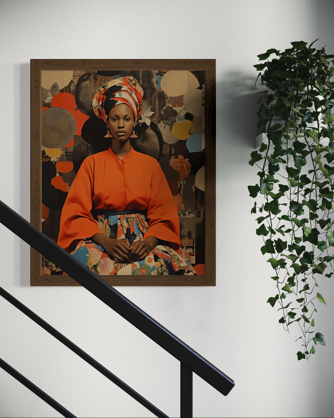 African Woman Orange Tunic Floral Skirt Elegant Portrait Poster - Image 7