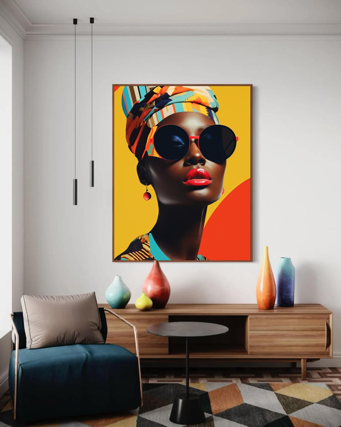 Black Woman in Colorful Headwrap and Sunglasses Pop Art Portrait Poster - Image 4