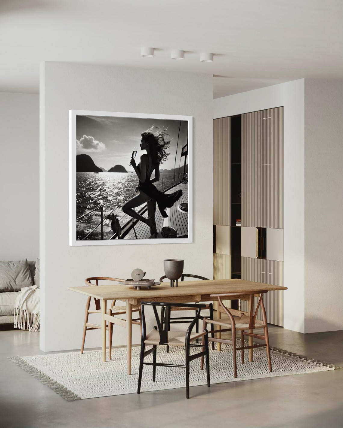 Black and White Yacht Deck Woman Champagne Glass Sailing Poster - Image 3