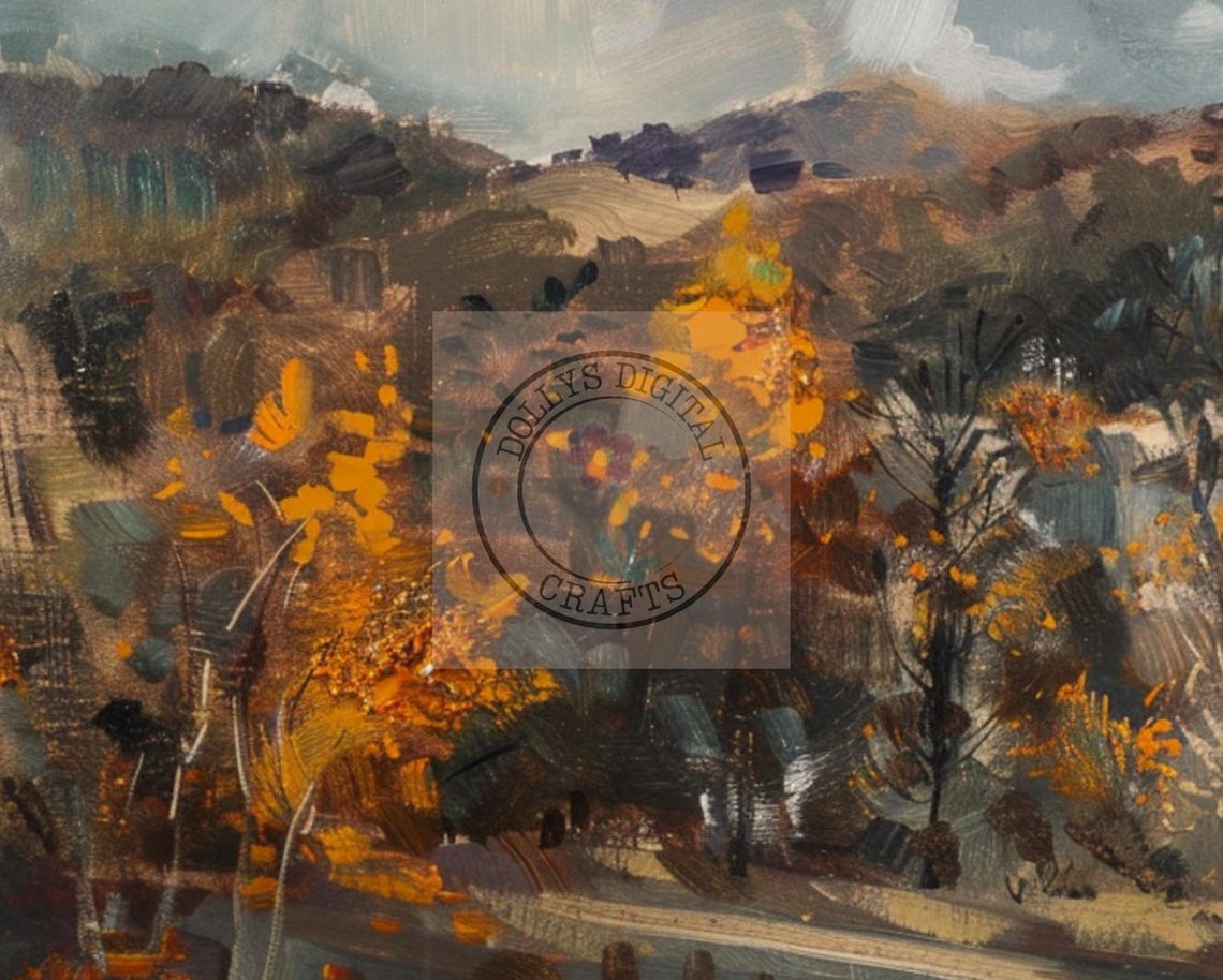 Impressionist Autumn Countryside Landscape White Mansion Poster - Image 5