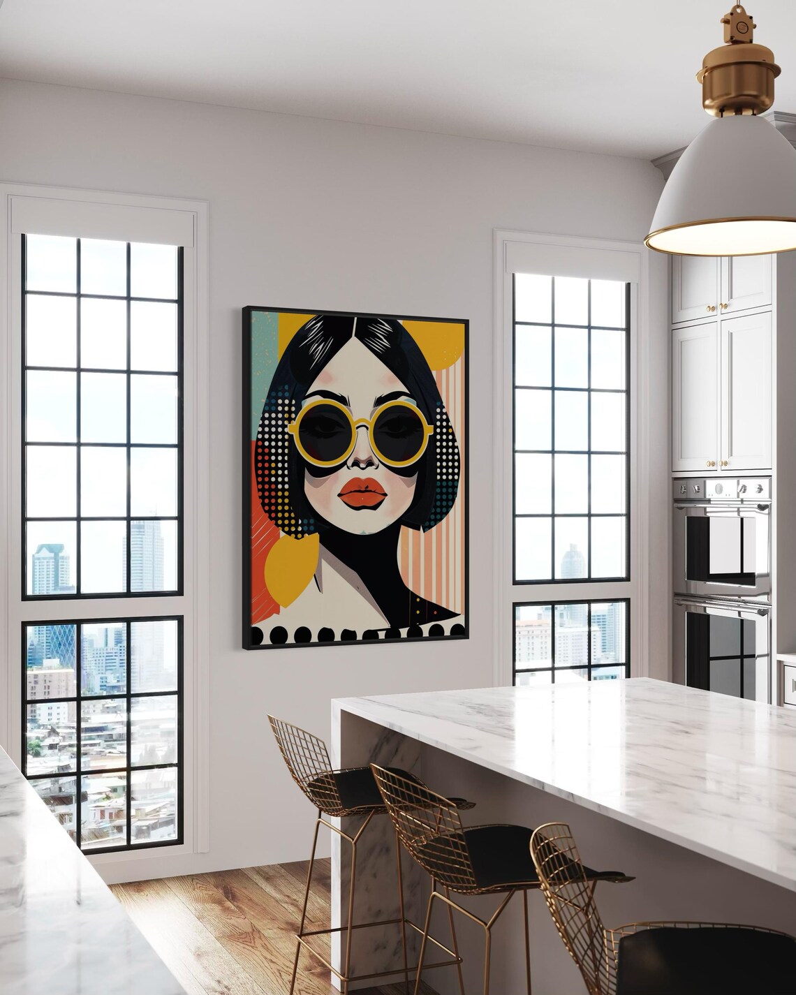 Retro Pop Art Woman Portrait Yellow Sunglasses Bold 70s Style Poster - Image 3