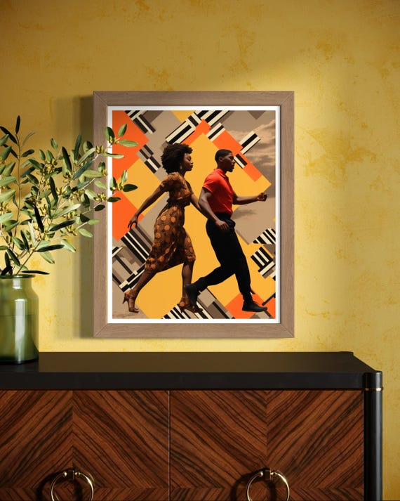 Afro Couple Art Black Love Modern Wall Art African Couple Print Bold Black Wall Decor Vibrant Afrocentric Art