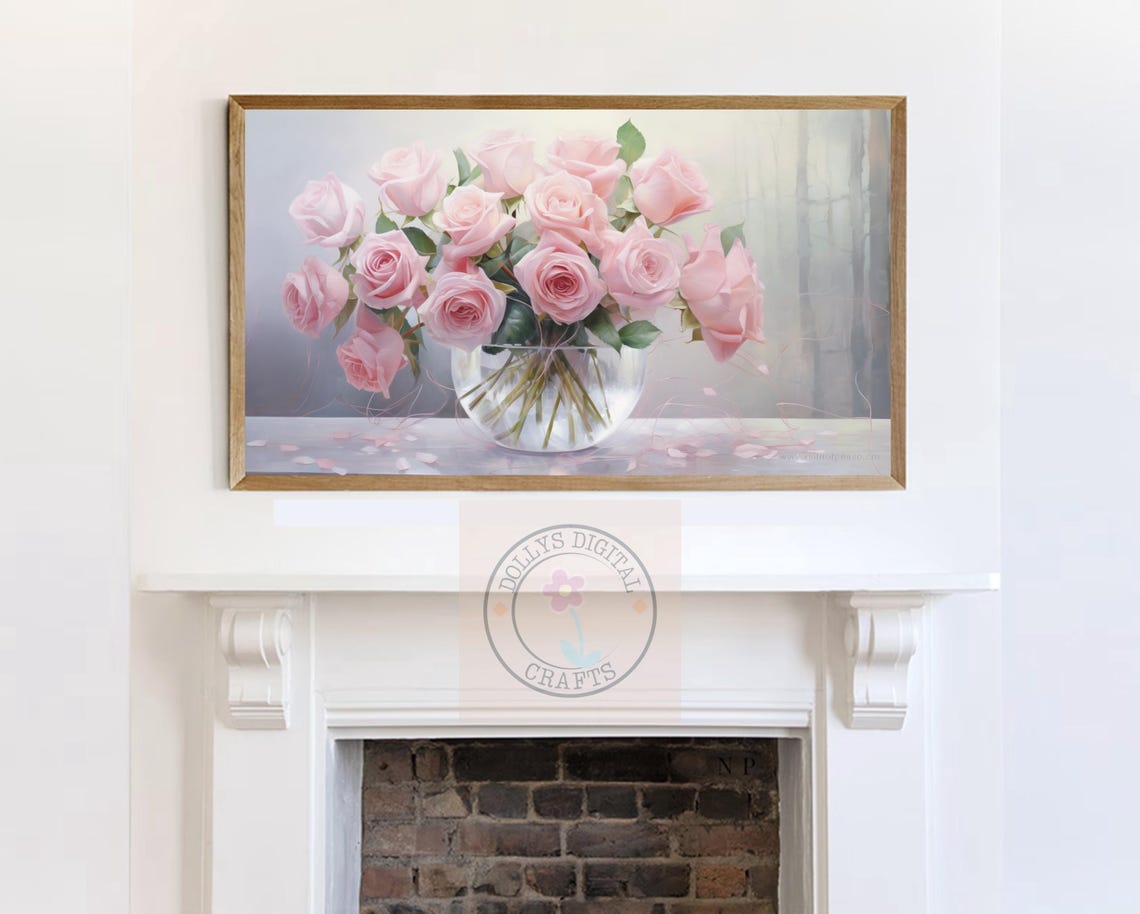 Pink Roses Glass Vase Soft Floral Bouquet Light Airy Poster Home Decor - Image 7