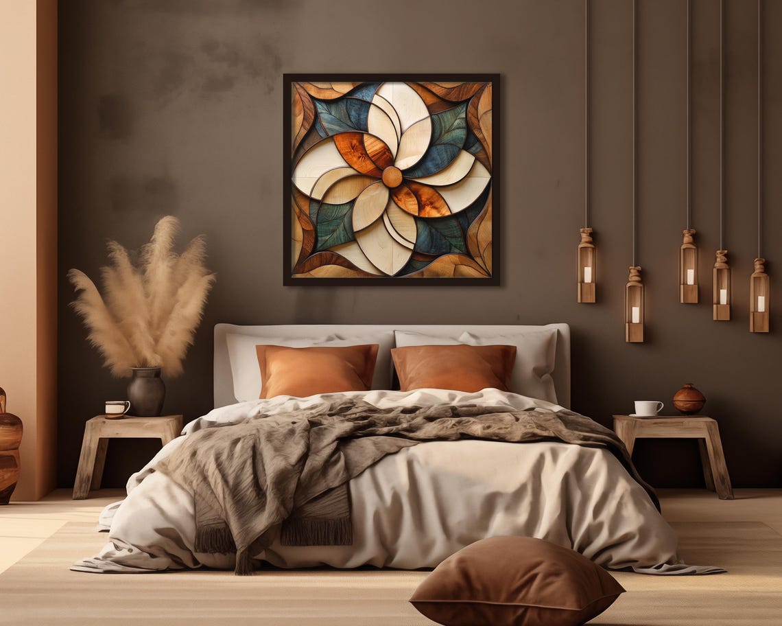 Brown Green And Beige Wood Grain Wall Art Square Wall Art Unique Home Decor Framed Art Wrapped Neutral Earthy Colors - Image 4