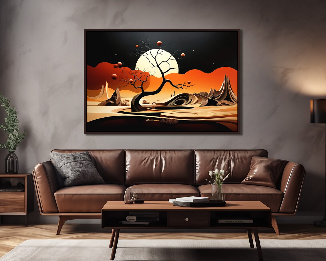 Abstract Wall Art Nature Inspired Print Surreal Landscape Poster Home Decor Modern Art Masculine Black Orange Red Fine Art Print - Image 4