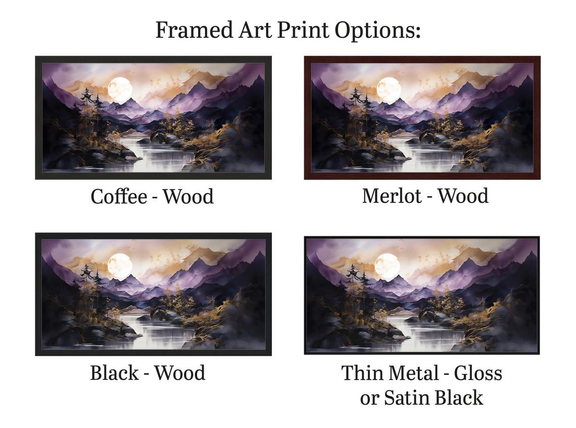 Moody Purple Mountain Moon Lake Reflection Panoramic Night Poster - Image 2