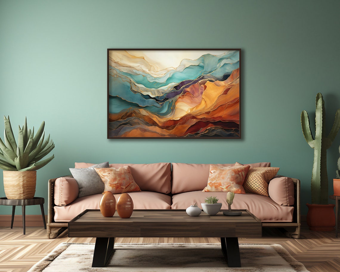Abstract Print Or Unframed Art Orange Teal Purple Beige Landscape Modern Home Decor Wall Art For Office Over The Bed Bold - Image 2