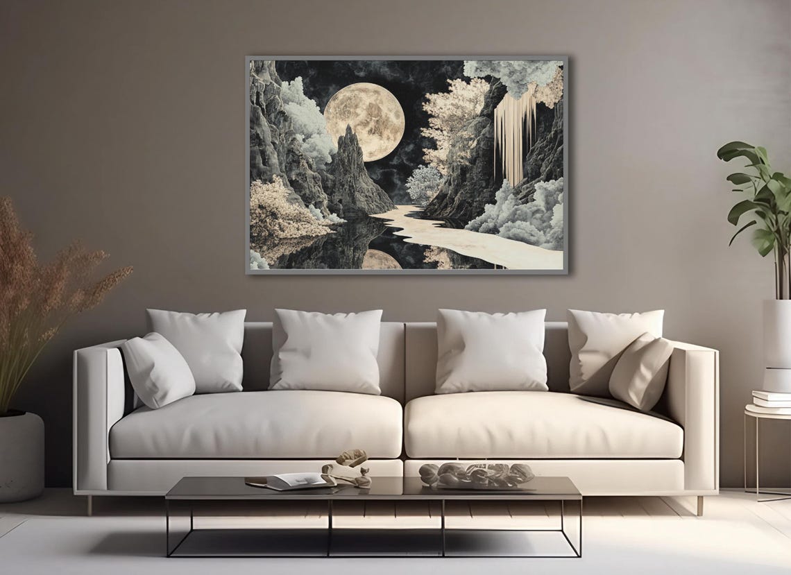 Full Moon Black Canyon Golden River Night Moody Landscape Poster - Image 4
