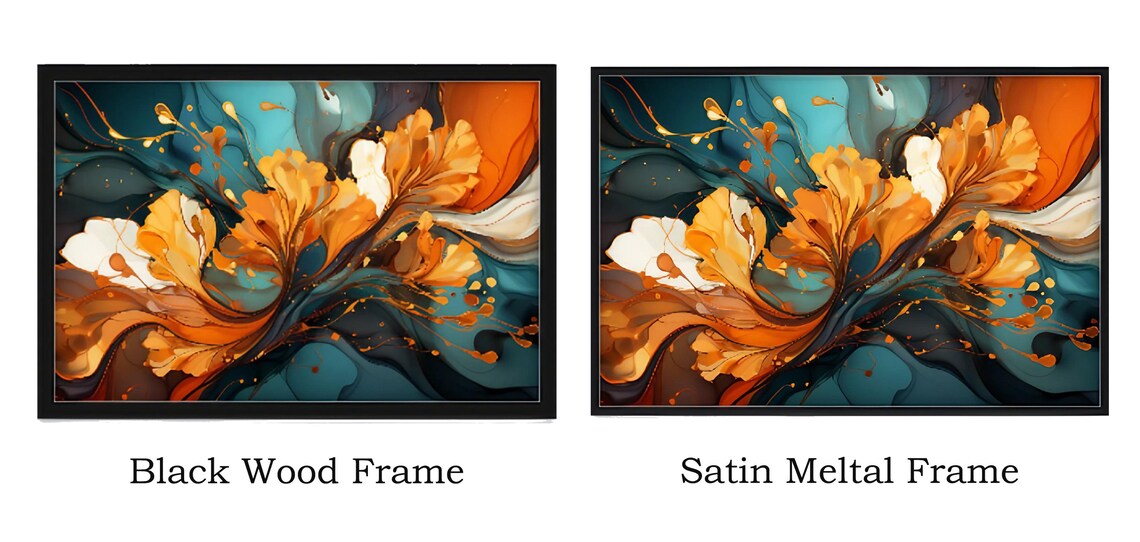 Teal, Orange, Beige and Gold Abstract Art Print - Image 2