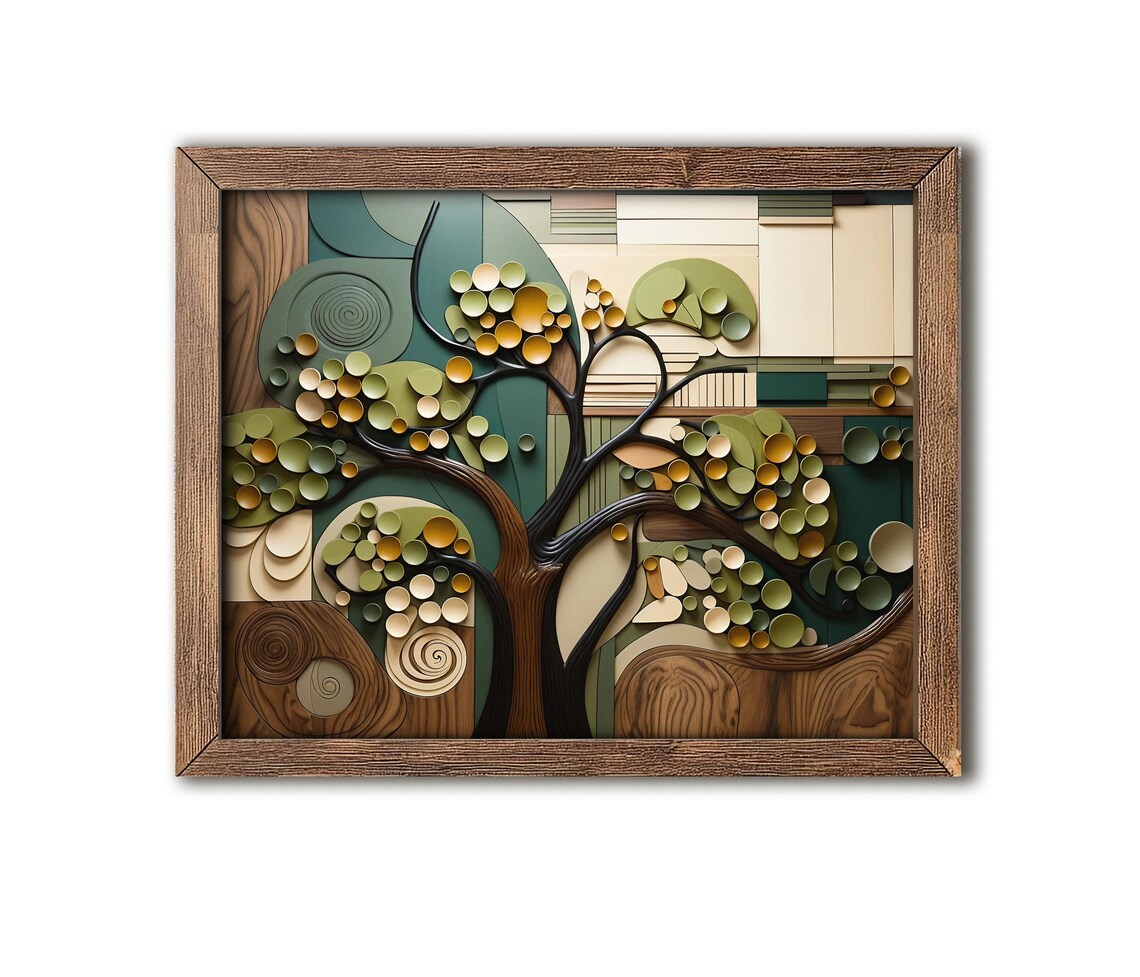 Abstract Tree of Life Green Gold Circles Wood Grain Modern Poster - Image 2