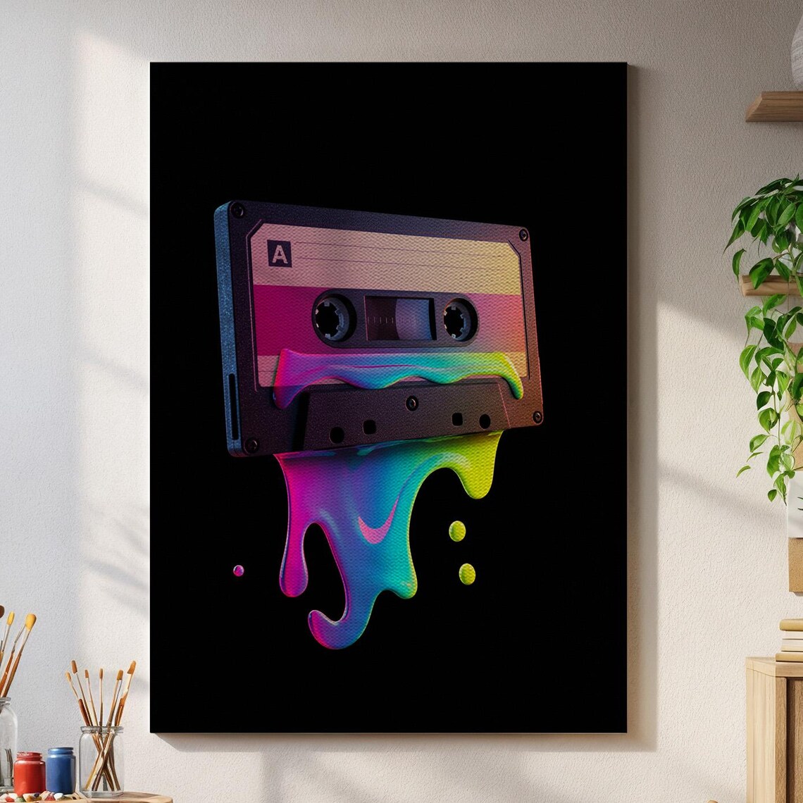 Melting Cassette Tape Neon Rainbow Vaporwave Music Retro Poster