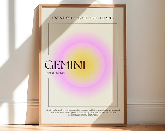 Gemini Poster, Gradient Aura Zodiac Art Print