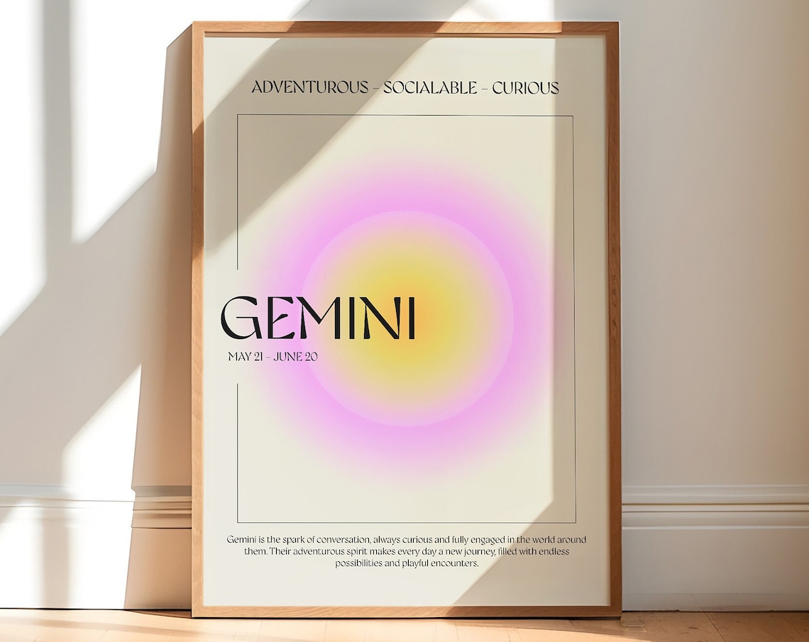 Gemini Poster, Gradient Aura Zodiac Art Print