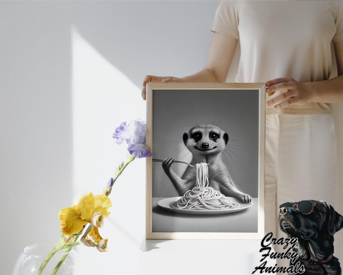Funny Meerkat With Spaghetti, Humorous Kitchen Art Print - Image 3