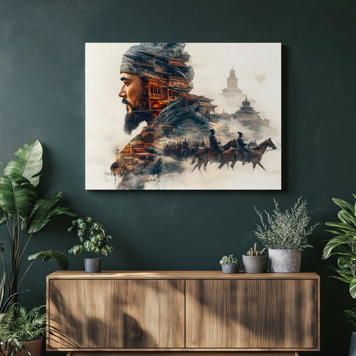 Silk Road Explorer Double Exposure Caravan Portrait Canvas Wall Art