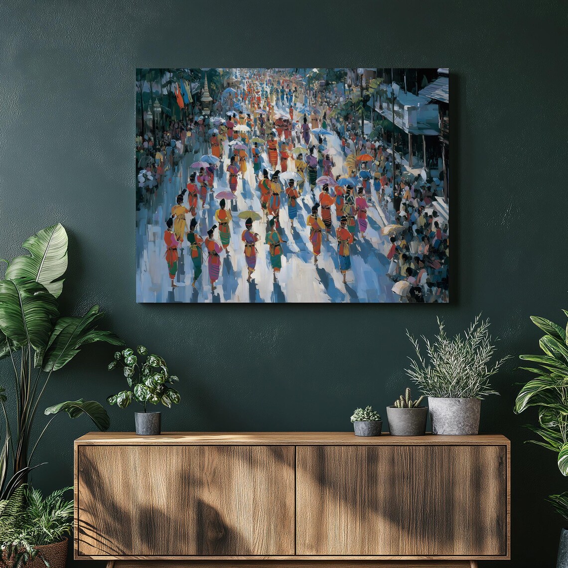Vibrant Street Festival Crowd Colorful Parade Painting Art Poster