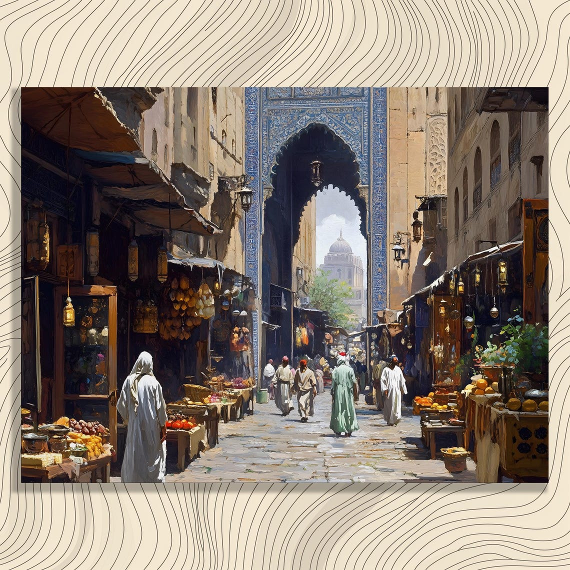 Middle Eastern Bazaar Archway Old Market Street Vintage Art Poster